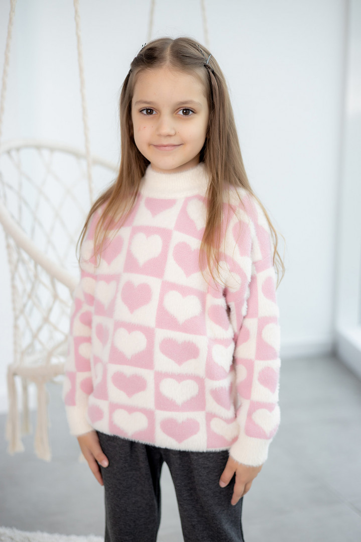 Пухнастий светр "Сердечка" для дівчинки 