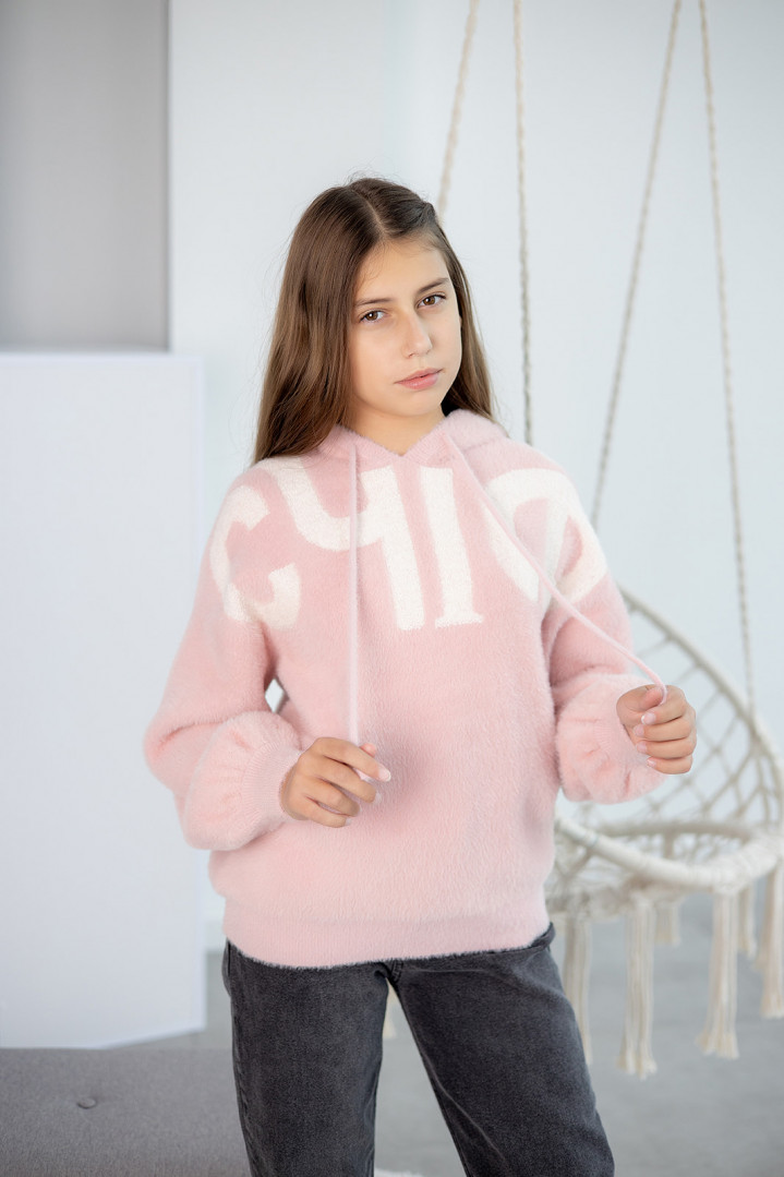Пухнастий светр з капюшоном для дівчинки