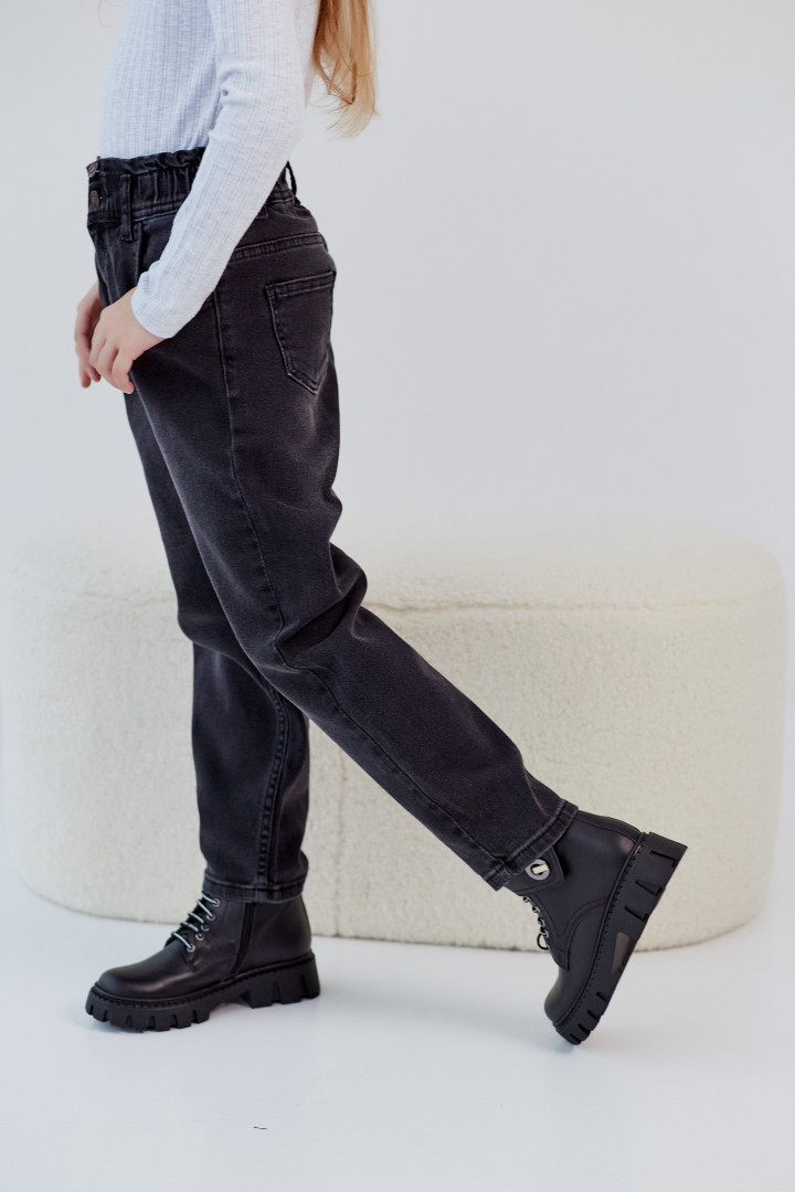Чёрные джинсы MOM на резинке для девочки