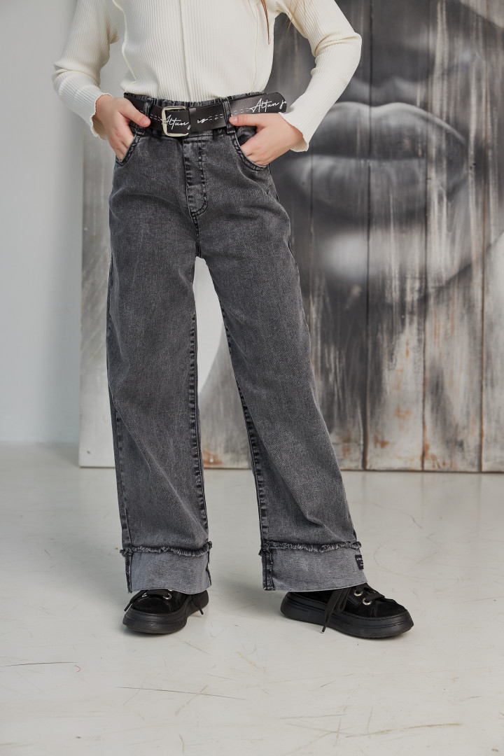 Серые джинсы палаццо с поясом для девочки