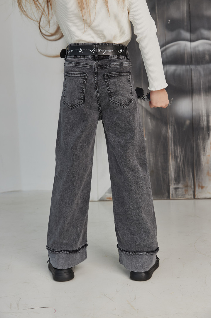 Сірі джинси палаццо з поясом для дівчинки